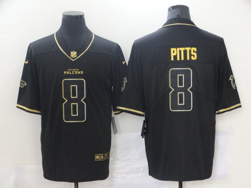 Men Atlanta Falcons #8 Pitts Black Retro Gold Lettering 2021 Nike NFL Jersey->new york mets->MLB Jersey